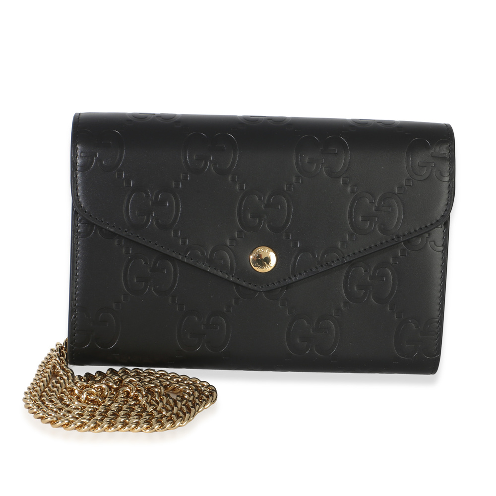 Gucci Black Calfskin GG Debossed Chain Wallet